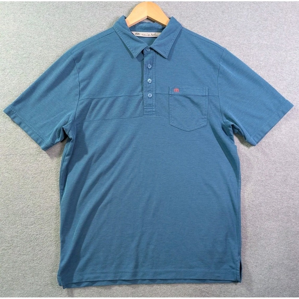Travis Mathew Men's Pima Cotton‎ Blend Golf Polo Shirt Blue Pocket Logo Size M